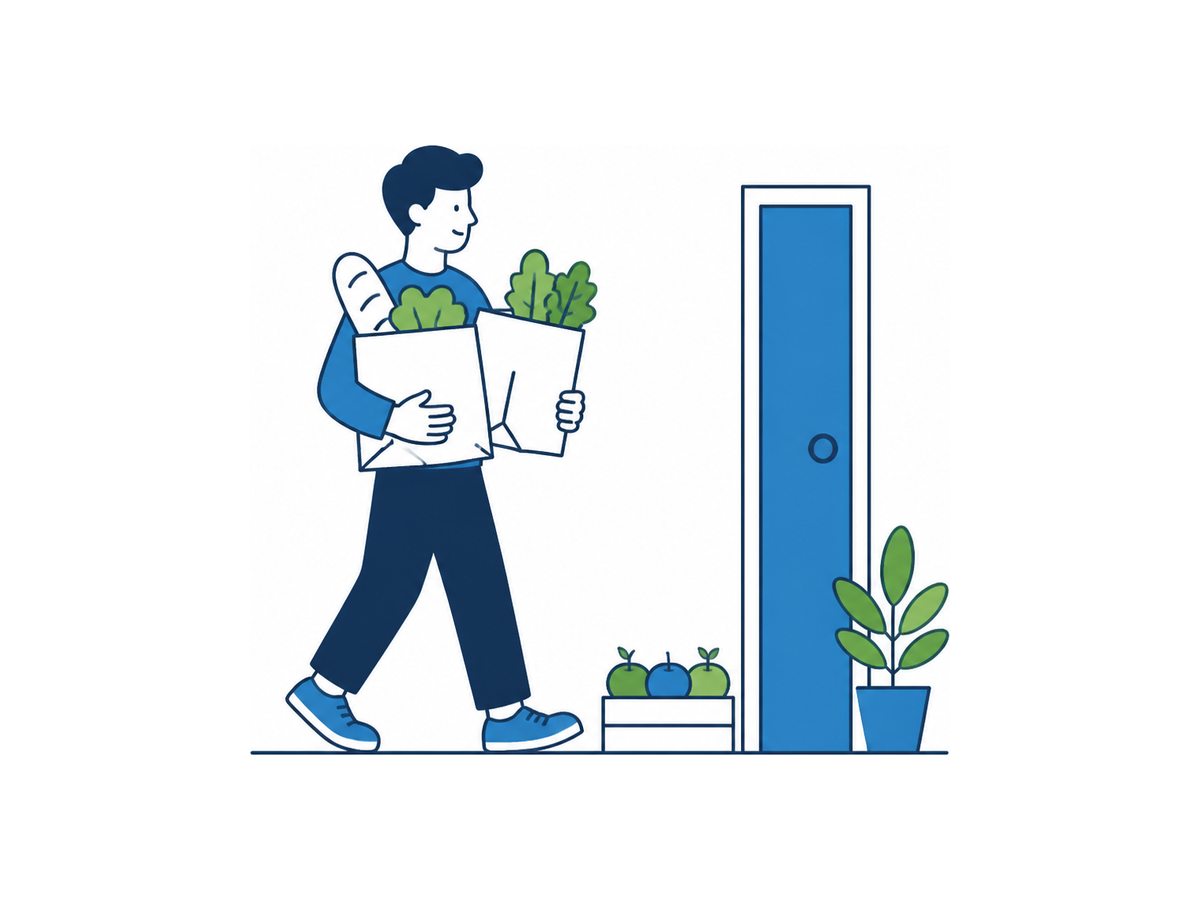 Illustration d'une livraison de courses à domicile